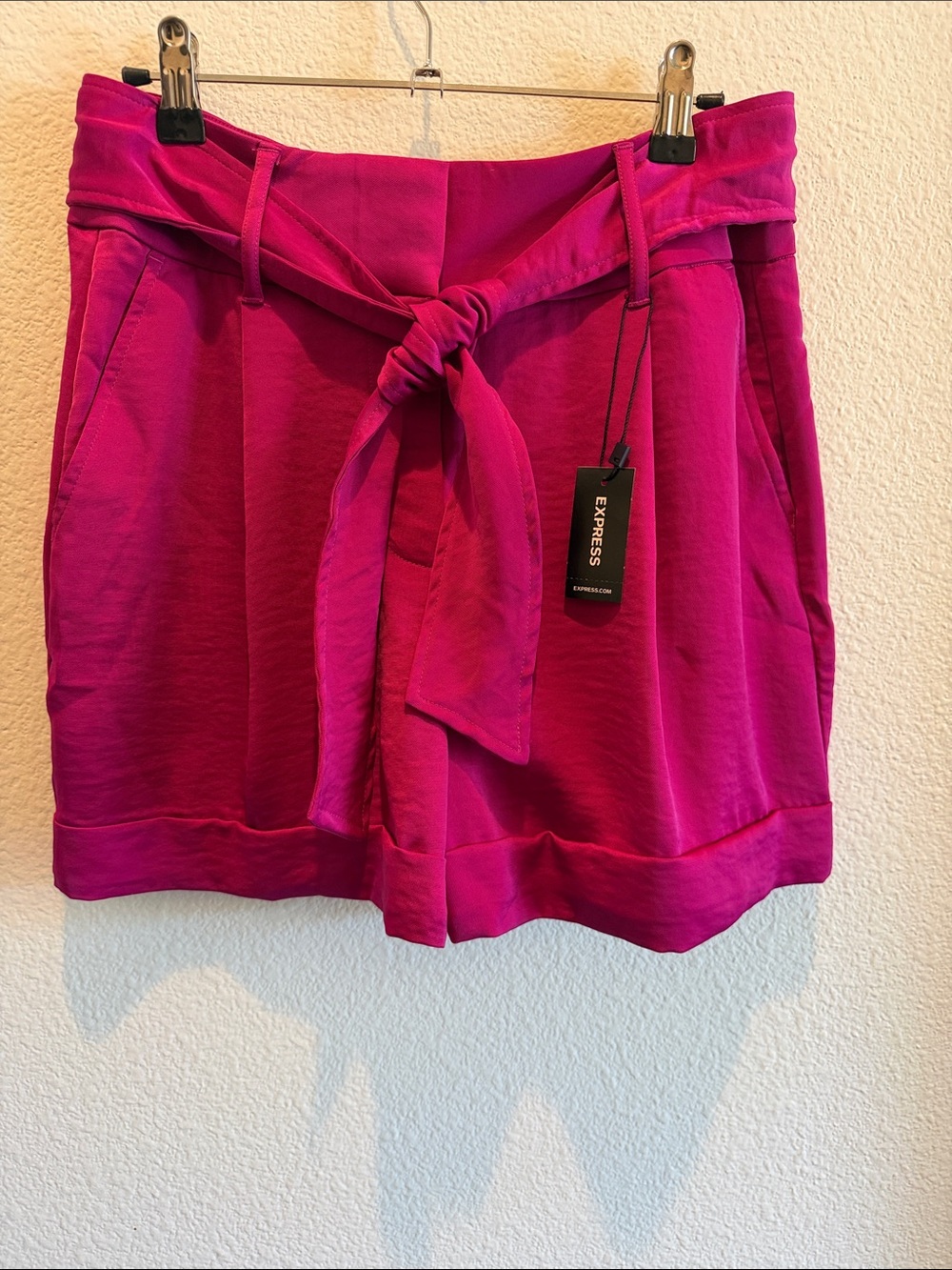 Express Magenta Trouser Shorts With Tie Belt